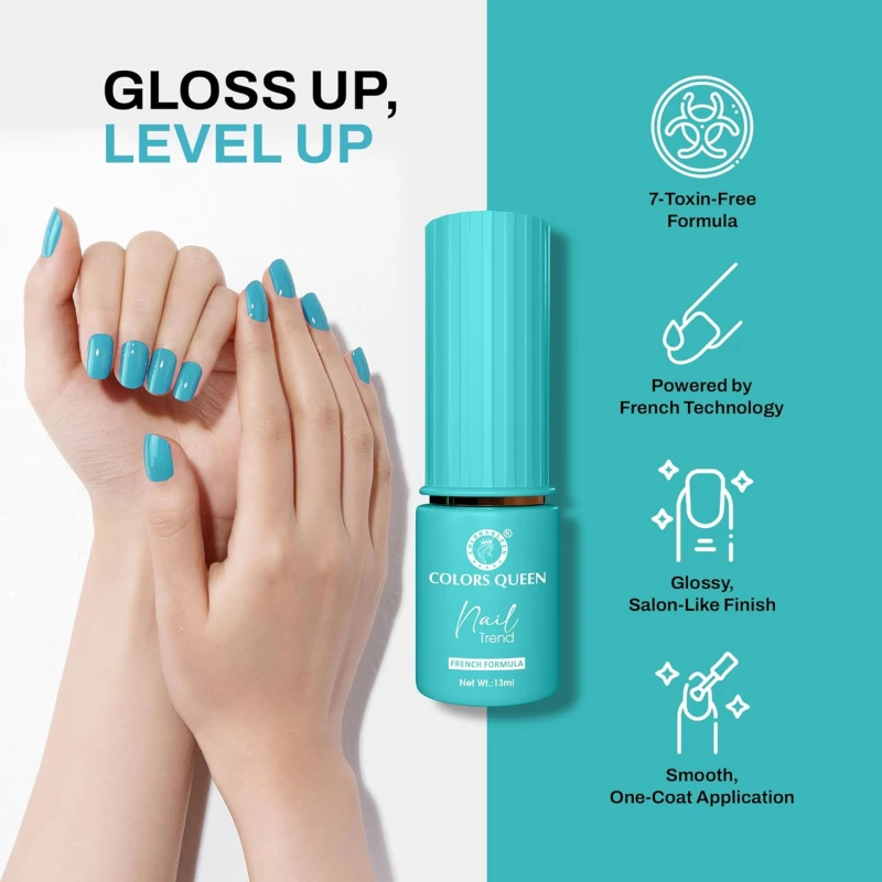 Colors Queen Nail Trend Glossy Nail Polish | Chip Resisting & Quick Drying Nail Paint with High Shine | 7 Toxin Free Formula | Vegan & Cruelty Free | Long Lasting & Vibrant Nail Paint for Women (Spring Stream, 13ml) thumbnail 3